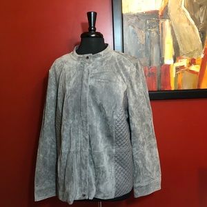 🌟 Isaac Mizrahi LIVE Gray Suede leather jacket 26